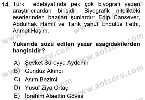 Cumhuriyet Dönemi Türk Nesri Dersi 2024 - 2025 Yılı Yaz Okulu Sınav Soruları 14. Soru