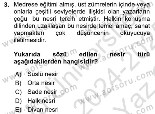 Cumhuriyet Dönemi Türk Nesri Dersi 2024 - 2025 Yılı Yaz Okulu Sınav Soruları 3. Soru