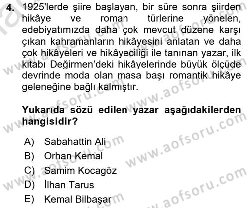 Cumhuriyet Dönemi Türk Nesri Dersi 2024 - 2025 Yılı Yaz Okulu Sınav Soruları 4. Soru