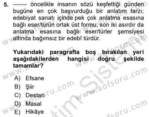 Cumhuriyet Dönemi Türk Nesri Dersi 2024 - 2025 Yılı Yaz Okulu Sınav Soruları 5. Soru