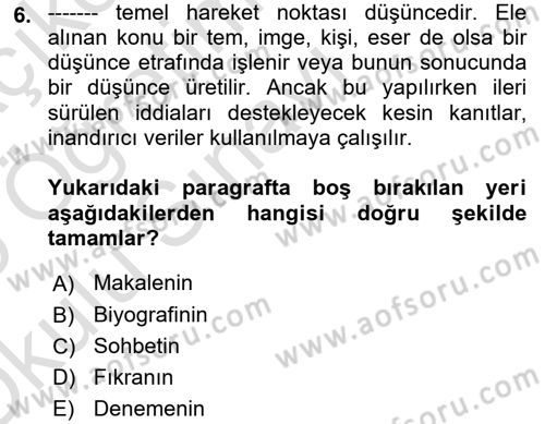 Cumhuriyet Dönemi Türk Nesri Dersi 2024 - 2025 Yılı Yaz Okulu Sınav Soruları 6. Soru
