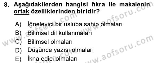 Cumhuriyet Dönemi Türk Nesri Dersi 2024 - 2025 Yılı Yaz Okulu Sınav Soruları 8. Soru