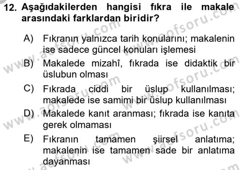 Cumhuriyet Dönemi Türk Nesri Dersi 2025 - 2026 Yılı (Vize) Ara Sınav Soruları 12. Soru