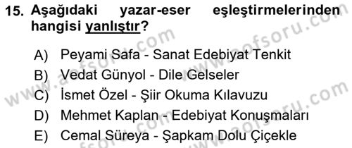 Cumhuriyet Dönemi Türk Nesri Dersi 2025 - 2026 Yılı (Vize) Ara Sınav Soruları 15. Soru