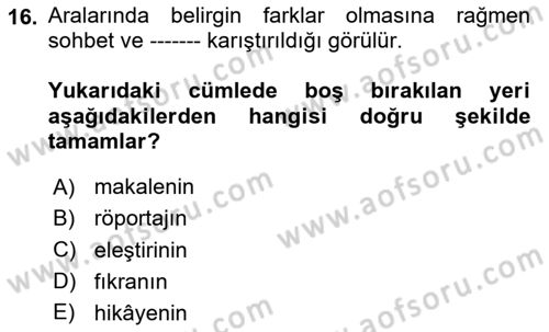 Cumhuriyet Dönemi Türk Nesri Dersi 2025 - 2026 Yılı (Vize) Ara Sınav Soruları 16. Soru