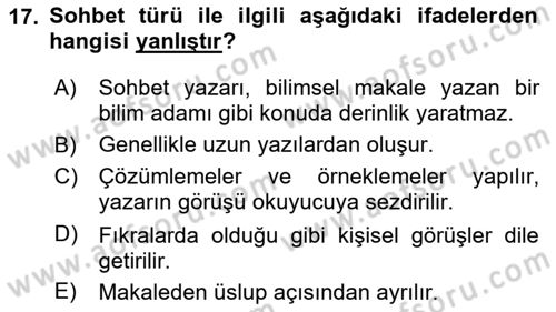 Cumhuriyet Dönemi Türk Nesri Dersi 2025 - 2026 Yılı (Vize) Ara Sınav Soruları 17. Soru