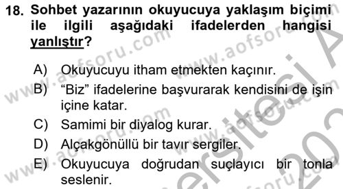 Cumhuriyet Dönemi Türk Nesri Dersi 2025 - 2026 Yılı (Vize) Ara Sınav Soruları 18. Soru