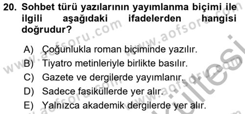 Cumhuriyet Dönemi Türk Nesri Dersi 2025 - 2026 Yılı (Vize) Ara Sınav Soruları 20. Soru