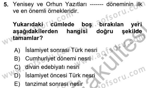 Cumhuriyet Dönemi Türk Nesri Dersi 2025 - 2026 Yılı (Vize) Ara Sınav Soruları 5. Soru