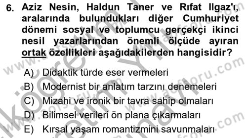 Cumhuriyet Dönemi Türk Nesri Dersi 2025 - 2026 Yılı (Vize) Ara Sınav Soruları 6. Soru