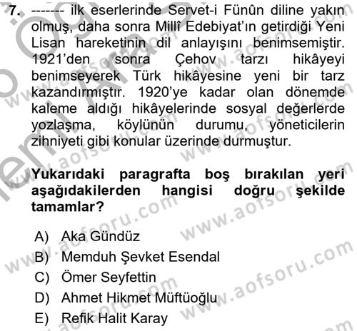 Cumhuriyet Dönemi Türk Nesri Dersi 2025 - 2026 Yılı (Vize) Ara Sınav Soruları 7. Soru