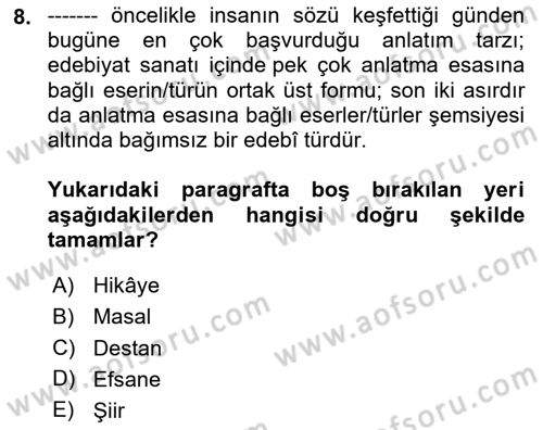 Cumhuriyet Dönemi Türk Nesri Dersi 2025 - 2026 Yılı (Vize) Ara Sınav Soruları 8. Soru