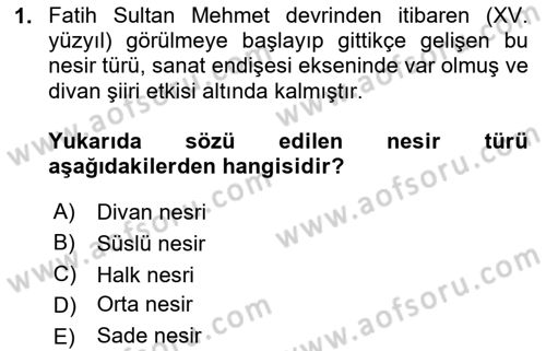Cumhuriyet Dönemi Türk Nesri Dersi 2025 - 2026 Yılı (Final) Dönem Sonu Sınav Soruları 1. Soru
