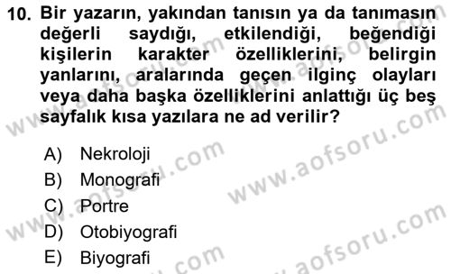 Cumhuriyet Dönemi Türk Nesri Dersi 2025 - 2026 Yılı (Final) Dönem Sonu Sınav Soruları 10. Soru