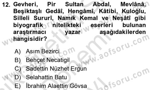 Cumhuriyet Dönemi Türk Nesri Dersi 2025 - 2026 Yılı (Final) Dönem Sonu Sınav Soruları 12. Soru