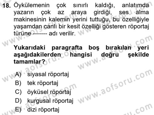 Cumhuriyet Dönemi Türk Nesri Dersi 2025 - 2026 Yılı (Final) Dönem Sonu Sınav Soruları 18. Soru