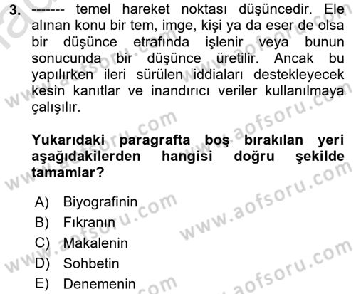 Cumhuriyet Dönemi Türk Nesri Dersi 2025 - 2026 Yılı (Final) Dönem Sonu Sınav Soruları 3. Soru