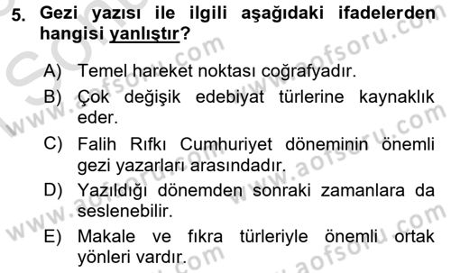 Cumhuriyet Dönemi Türk Nesri Dersi 2025 - 2026 Yılı (Final) Dönem Sonu Sınav Soruları 5. Soru
