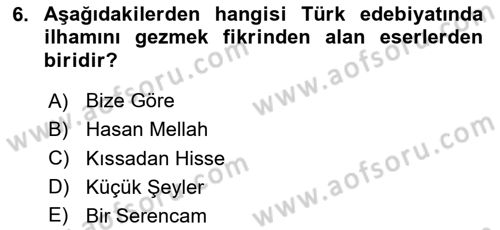 Cumhuriyet Dönemi Türk Nesri Dersi 2025 - 2026 Yılı (Final) Dönem Sonu Sınav Soruları 6. Soru