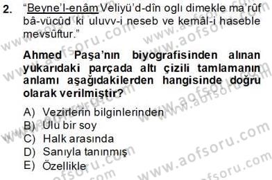 Eski Türk Edebiyatının Kaynaklarından Şair Tezkireleri Dersi 2013 - 2014 Yılı (Final) Dönem Sonu Sınavı 2. Soru