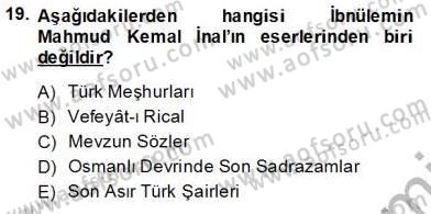 Eski Türk Edebiyatının Kaynaklarından Şair Tezkireleri Dersi 2013 - 2014 Yılı Tek Ders Sınav Soruları 19. Soru