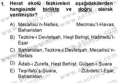 Eski Türk Edebiyatının Kaynaklarından Şair Tezkireleri Dersi 2014 - 2015 Yılı (Vize) Ara Sınav Soruları 1. Soru