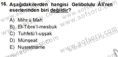 Eski Türk Edebiyatının Kaynaklarından Şair Tezkireleri Dersi 2014 - 2015 Yılı (Vize) Ara Sınav Soruları 16. Soru