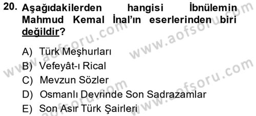 Eski Türk Edebiyatının Kaynaklarından Şair Tezkireleri Dersi 2014 - 2015 Yılı Tek Ders Sınav Soruları 20. Soru