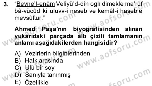 Eski Türk Edebiyatının Kaynaklarından Şair Tezkireleri Dersi 2014 - 2015 Yılı Tek Ders Sınav Soruları 3. Soru