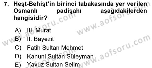 Eski Türk Edebiyatının Kaynaklarından Şair Tezkireleri Dersi 2015 - 2016 Yılı (Vize) Ara Sınav Soruları 7. Soru