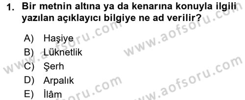 Eski Türk Edebiyatının Kaynaklarından Şair Tezkireleri Dersi 2015 - 2016 Yılı (Final) Dönem Sonu Sınav Soruları 1. Soru