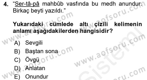 Eski Türk Edebiyatının Kaynaklarından Şair Tezkireleri Dersi 2015 - 2016 Yılı Tek Ders Sınav Soruları 4. Soru
