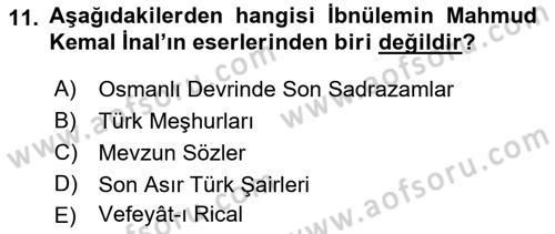 Eski Türk Edebiyatının Kaynaklarından Şair Tezkireleri Dersi 2016 - 2017 Yılı 3 Ders Sınavı 11. Soru