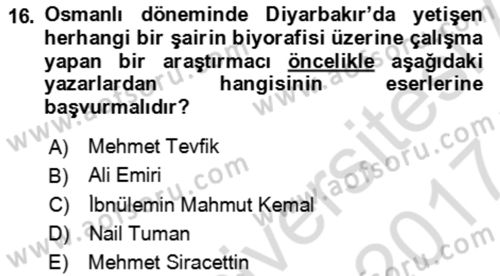 Eski Türk Edebiyatının Kaynaklarından Şair Tezkireleri Dersi 2016 - 2017 Yılı (Final) Dönem Sonu Sınav Soruları 16. Soru