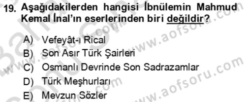 Eski Türk Edebiyatının Kaynaklarından Şair Tezkireleri Dersi 2016 - 2017 Yılı (Final) Dönem Sonu Sınav Soruları 19. Soru