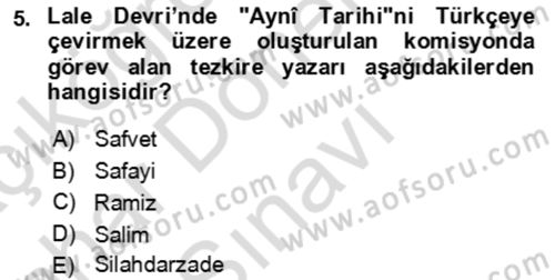 Eski Türk Edebiyatının Kaynaklarından Şair Tezkireleri Dersi 2016 - 2017 Yılı (Final) Dönem Sonu Sınav Soruları 5. Soru