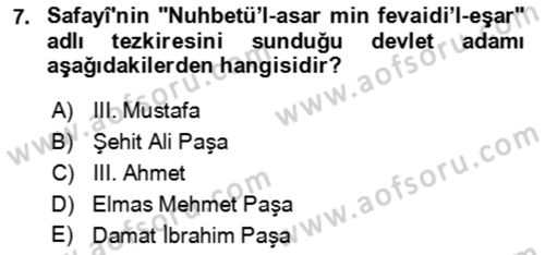 Eski Türk Edebiyatının Kaynaklarından Şair Tezkireleri Dersi 2016 - 2017 Yılı (Final) Dönem Sonu Sınav Soruları 7. Soru