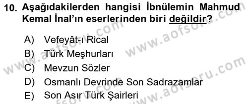 Eski Türk Edebiyatının Kaynaklarından Şair Tezkireleri Dersi 2017 - 2018 Yılı 3 Ders Sınav Soruları 10. Soru