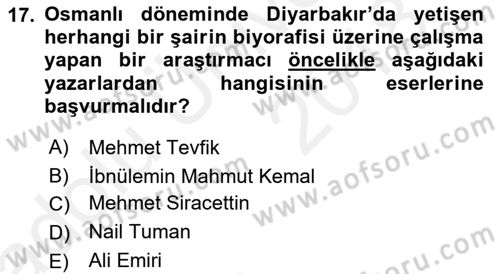 Eski Türk Edebiyatının Kaynaklarından Şair Tezkireleri Dersi 2017 - 2018 Yılı 3 Ders Sınav Soruları 17. Soru
