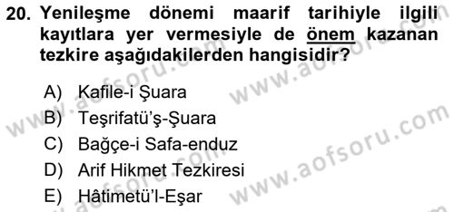 Eski Türk Edebiyatının Kaynaklarından Şair Tezkireleri Dersi 2017 - 2018 Yılı 3 Ders Sınav Soruları 20. Soru