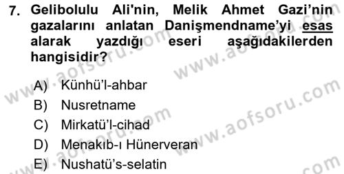 Eski Türk Edebiyatının Kaynaklarından Şair Tezkireleri Dersi 2017 - 2018 Yılı 3 Ders Sınav Soruları 7. Soru