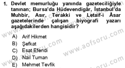 Eski Türk Edebiyatının Kaynaklarından Şair Tezkireleri Dersi 2017 - 2018 Yılı (Final) Dönem Sonu Sınav Soruları 1. Soru