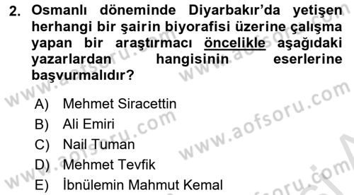 Eski Türk Edebiyatının Kaynaklarından Şair Tezkireleri Dersi 2018 - 2019 Yılı 3 Ders Sınav Soruları 2. Soru