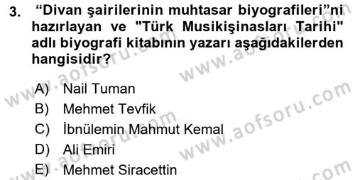 Eski Türk Edebiyatının Kaynaklarından Şair Tezkireleri Dersi 2018 - 2019 Yılı Yaz Okulu Sınav Soruları 3. Soru