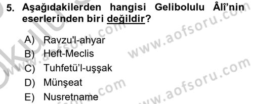 Eski Türk Edebiyatının Kaynaklarından Şair Tezkireleri Dersi 2018 - 2019 Yılı Yaz Okulu Sınav Soruları 5. Soru