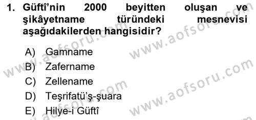 Eski Türk Edebiyatının Kaynaklarından Şair Tezkireleri Dersi 2020 - 2021 Yılı Yaz Okulu Sınav Soruları 1. Soru