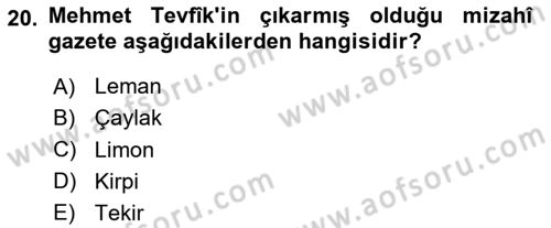 Eski Türk Edebiyatının Kaynaklarından Şair Tezkireleri Dersi 2020 - 2021 Yılı Yaz Okulu Sınav Soruları 20. Soru