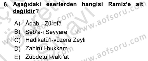 Eski Türk Edebiyatının Kaynaklarından Şair Tezkireleri Dersi 2020 - 2021 Yılı Yaz Okulu Sınav Soruları 6. Soru