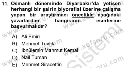 Eski Türk Edebiyatının Kaynaklarından Şair Tezkireleri Dersi 2021 - 2022 Yılı Yaz Okulu Sınav Soruları 11. Soru