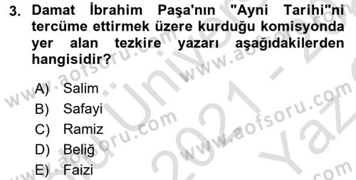 Eski Türk Edebiyatının Kaynaklarından Şair Tezkireleri Dersi 2021 - 2022 Yılı Yaz Okulu Sınav Soruları 3. Soru